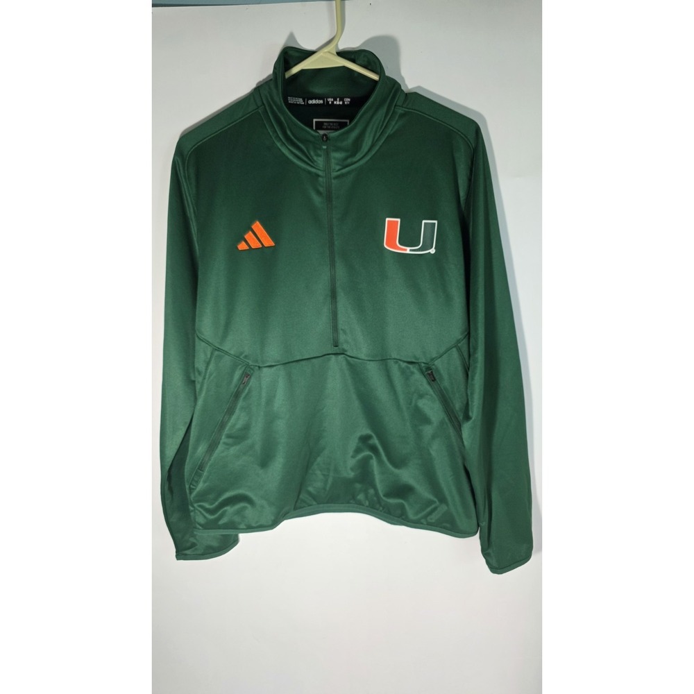 NCAA Adidas Miami Hurricanes Jacket Sweater Green Climate Men Quarter Zip - M